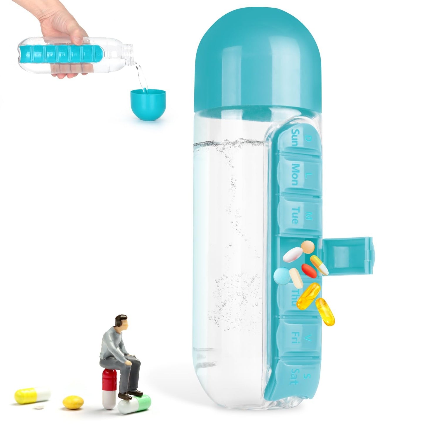 Water Bottle With 7 Pill Box Organizer