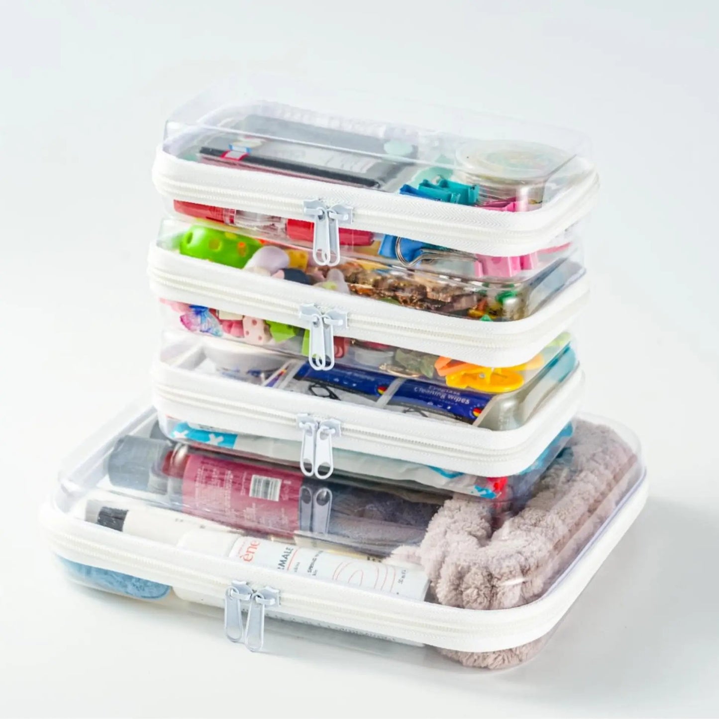 💥Hot Sale 50% OFF-4 PCS Clear Organizer Storage Box Clear Hard Zipper Case PVC Plastic CLear Storage Containers