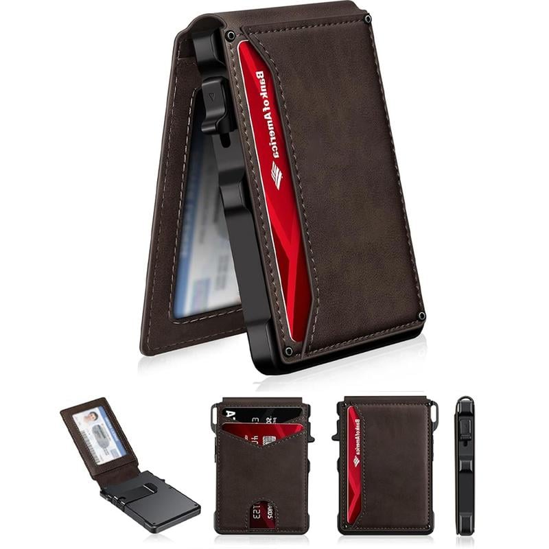 ✨Last Day 49% OFF - Slim Wallet for Men with Pop-Up Aluminum Case, RFID Blocking & Money Clip | Minimalist Leather Bifold Card Holder