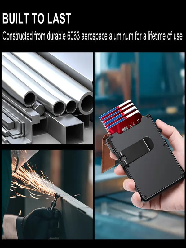 ✨Last Day 49% OFF - Slim Wallet for Men with Pop-Up Aluminum Case, RFID Blocking & Money Clip | Minimalist Leather Bifold Card Holder