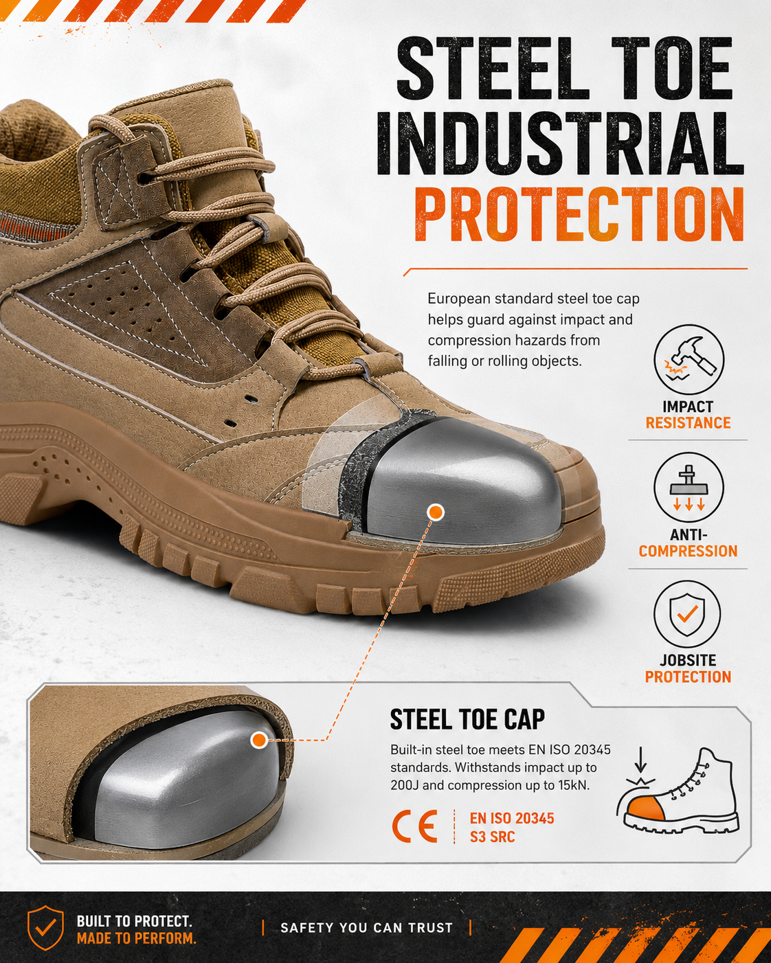 Steel Toe Boots for Men Puncture Resistant Safety Work Boots with Kevlar Midsole Industrial Lightweight Men's Work & Utility Protective Shoes for Construction Warehouse Factory