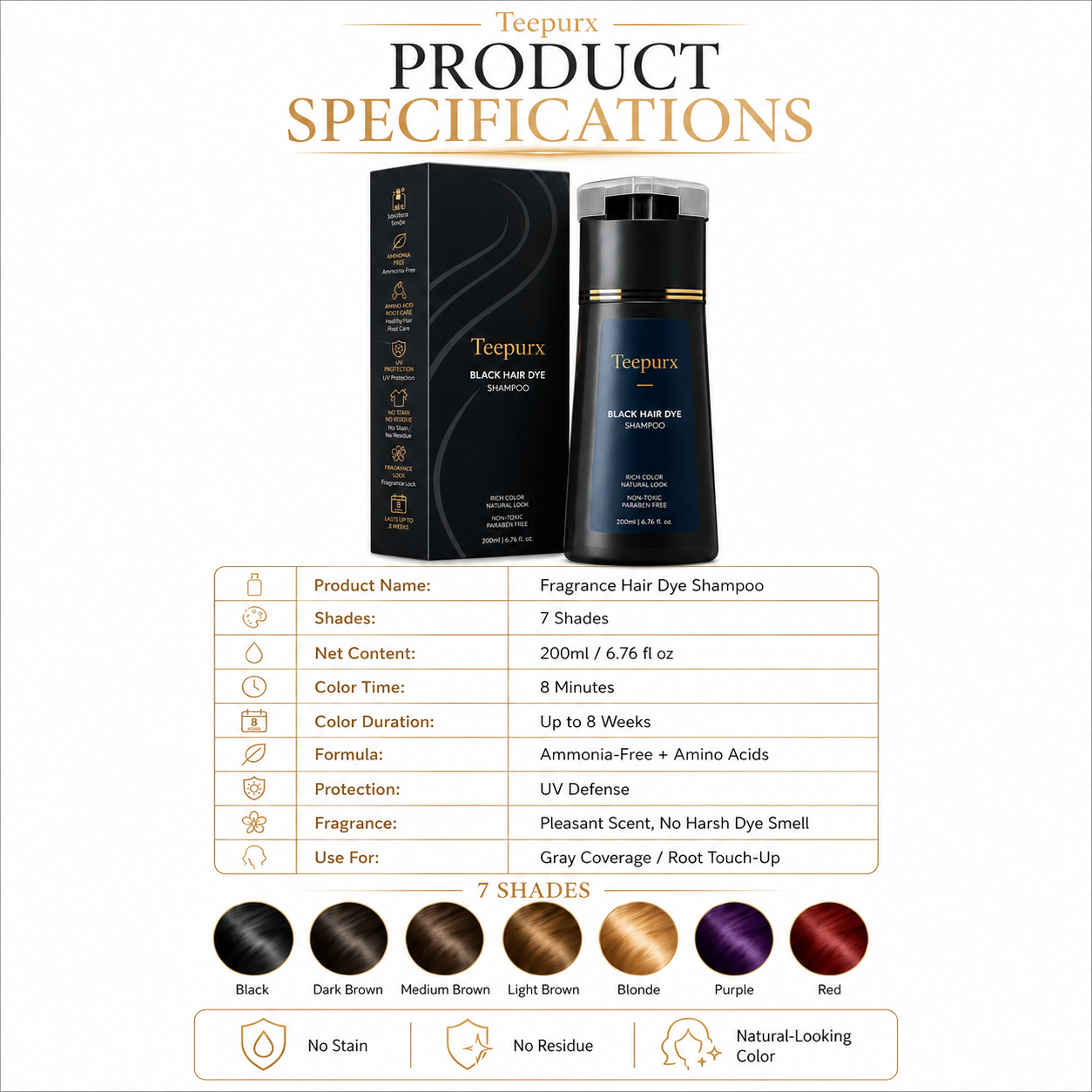 Teepurx Fragrance Hair Dye Shampoo – 8-Minute Gray Coverage & 8-Week Color