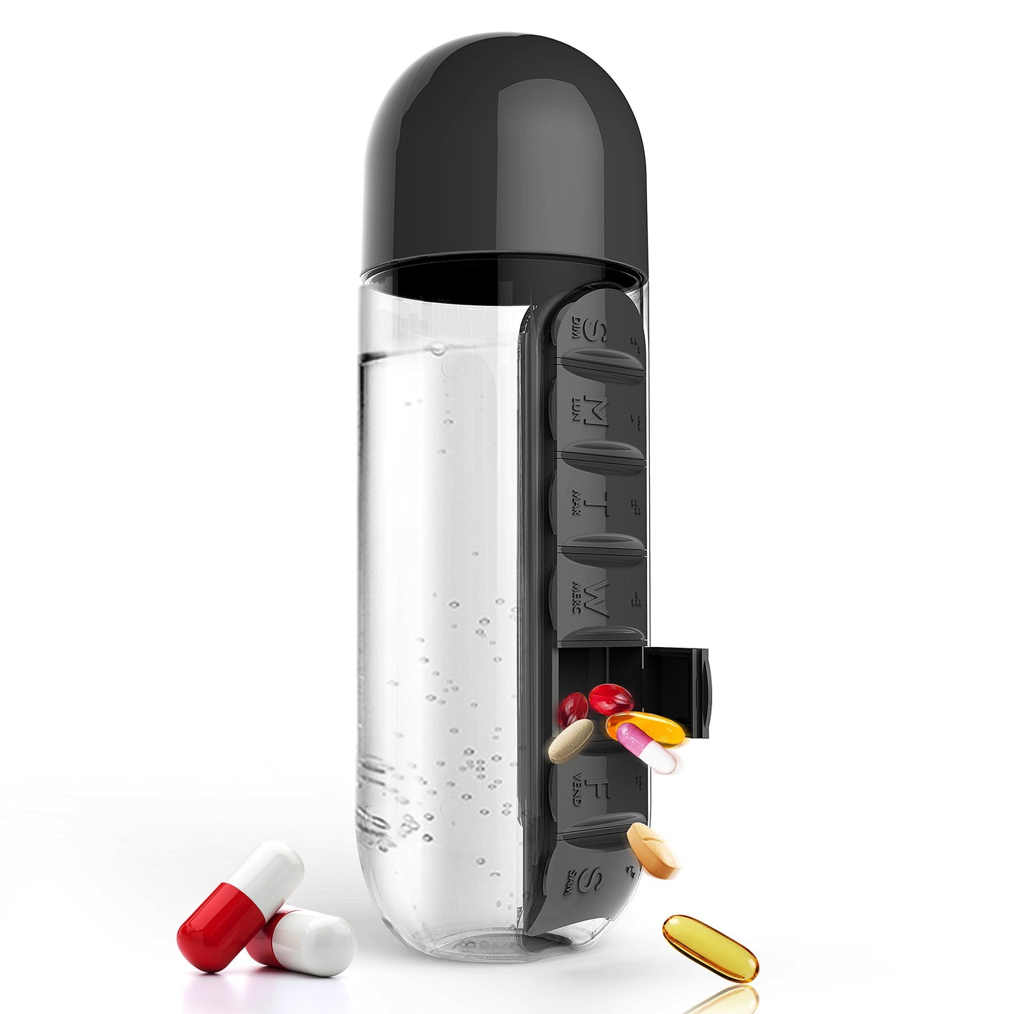 Water Bottle With 7 Pill Box Organizer