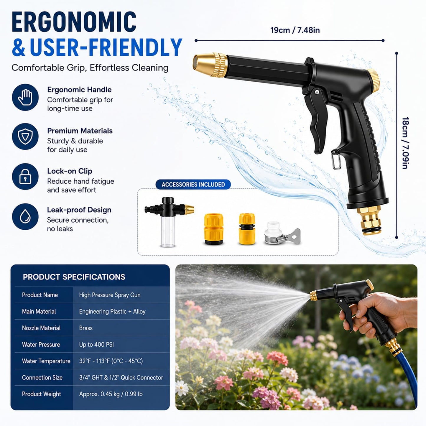 💦High Pressure Water Spray Gun with Booster Nozzle