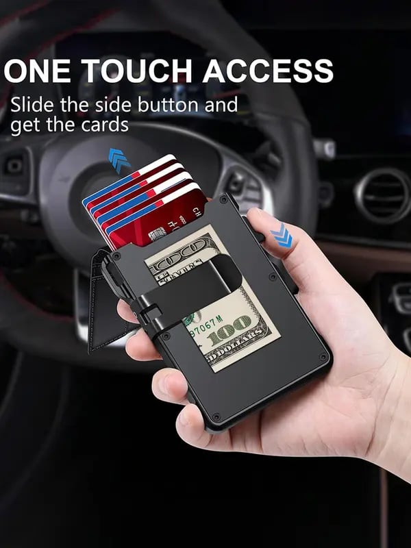 ✨Last Day 49% OFF - Slim Wallet for Men with Pop-Up Aluminum Case, RFID Blocking & Money Clip | Minimalist Leather Bifold Card Holder