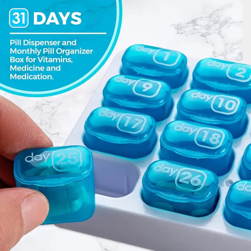 💥Hot Sale 50% OFF💊31 Days Pill Box-Monthly Pill Organizer-Arthritis-Friendly Easy-Open Lids