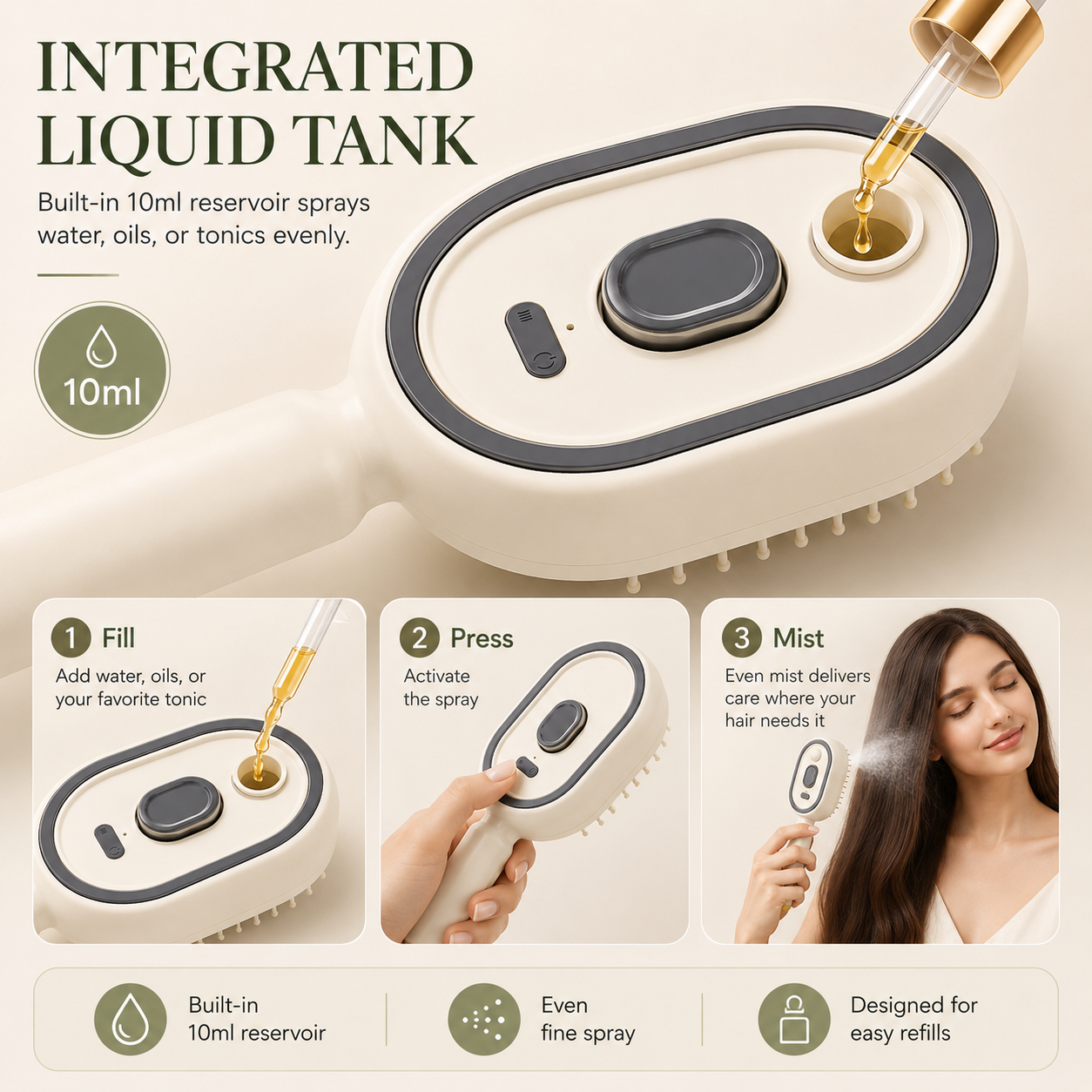 Electric Spray & Massage Hair Brush – Nourishing Mist Detangling Brush with One-Touch Cleaning