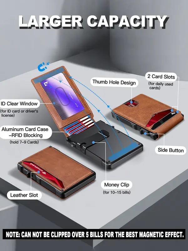 ✨Last Day 49% OFF - Slim Wallet for Men with Pop-Up Aluminum Case, RFID Blocking & Money Clip | Minimalist Leather Bifold Card Holder