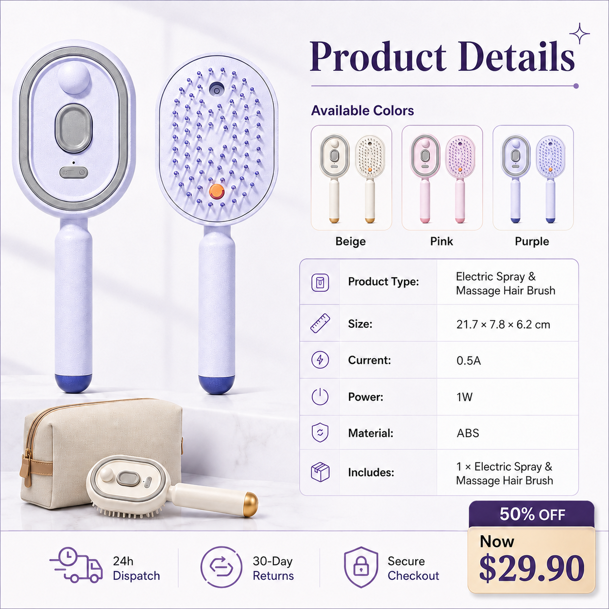 🥳2026 HOT SALE🥳Electric Spray Massage Hairbrush(🛒Free shipping)