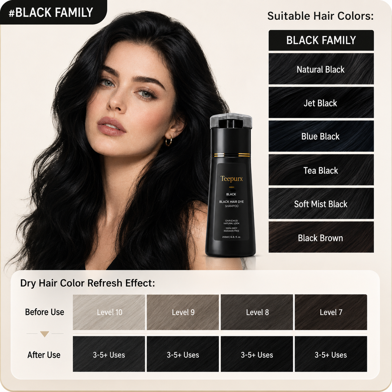 Teepurx Fragrance Hair Dye Shampoo – 8-Minute Gray Coverage & 8-Week Color