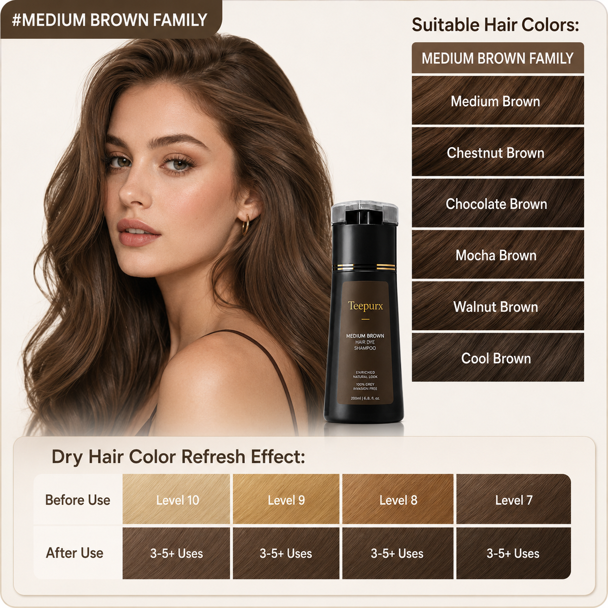 Teepurx Fragrance Hair Dye Shampoo – 8-Minute Gray Coverage & 8-Week Color