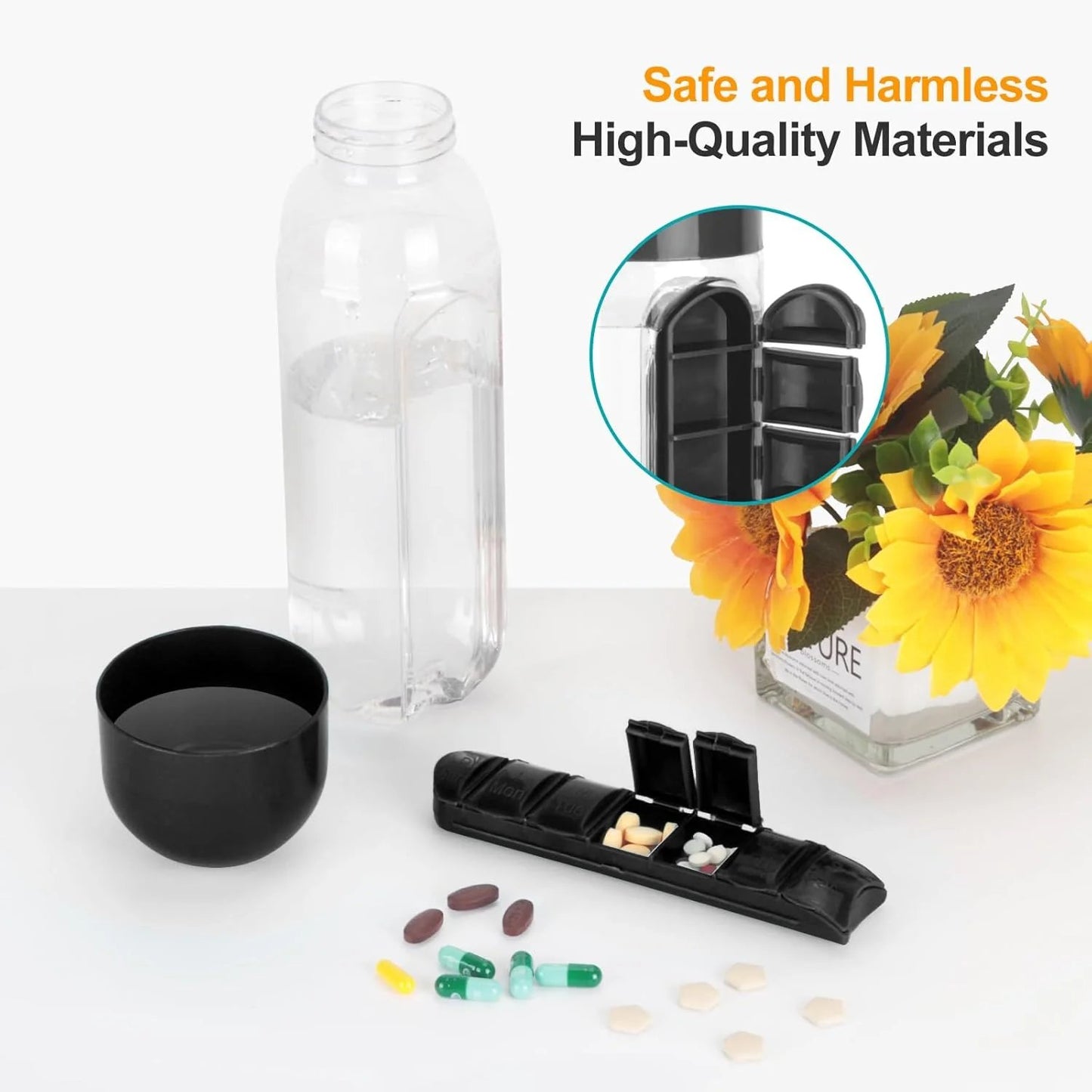 Water Bottle With 7 Pill Box Organizer