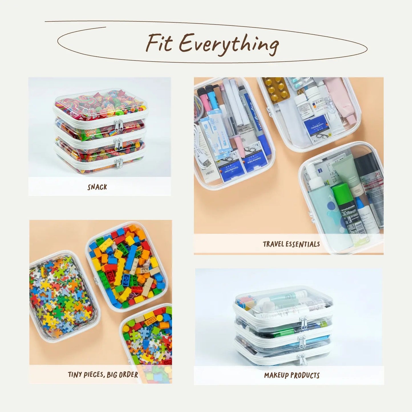 💥Hot Sale 50% OFF-4 PCS Clear Organizer Storage Box Clear Hard Zipper Case PVC Plastic CLear Storage Containers