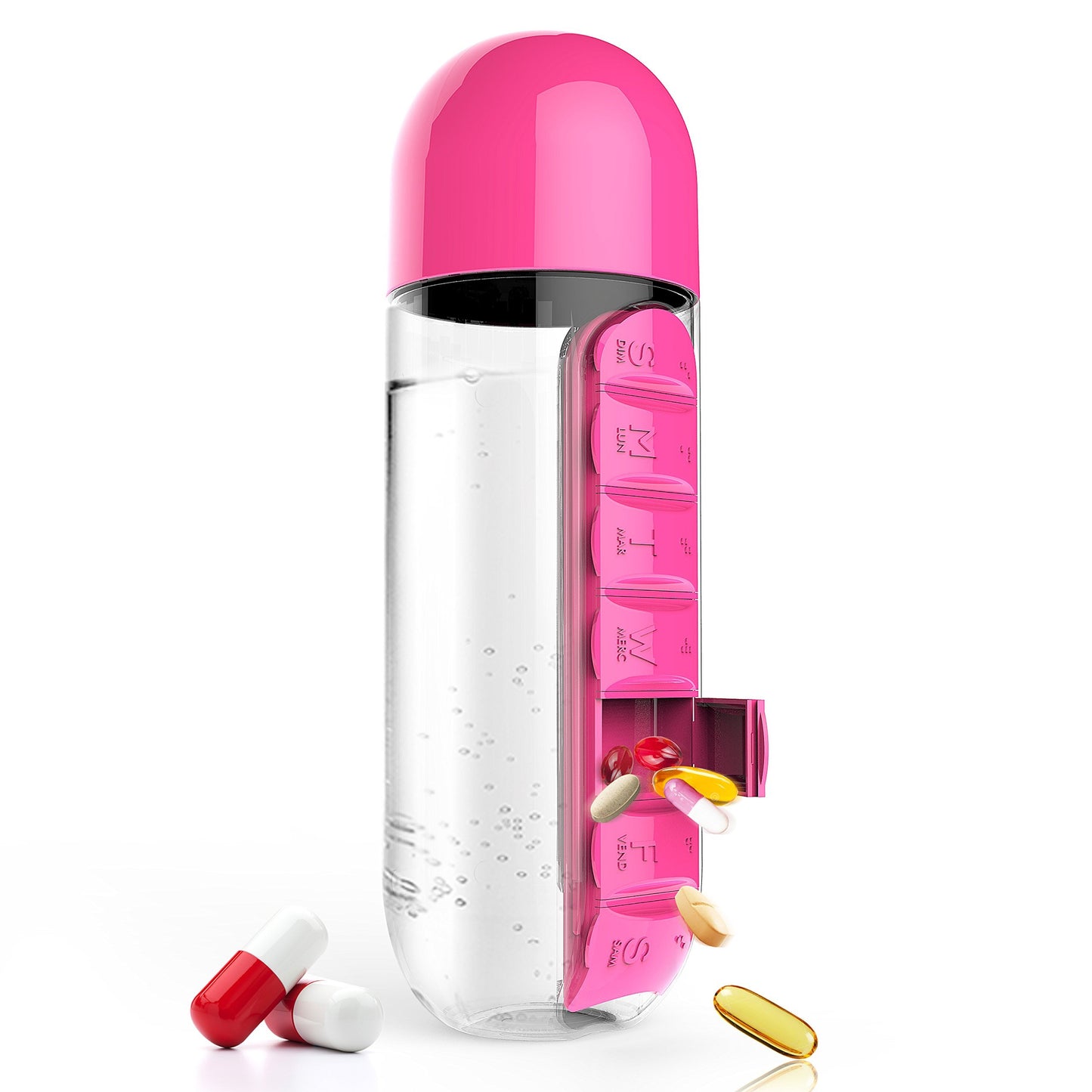 Water Bottle With 7 Pill Box Organizer