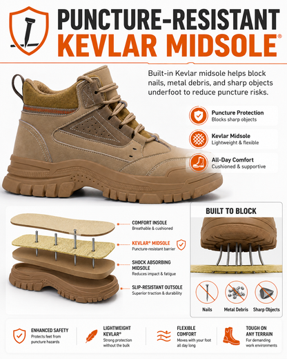 Steel Toe Boots for Men Puncture Resistant Safety Work Boots with Kevlar Midsole Industrial Lightweight Men's Work & Utility Protective Shoes for Construction Warehouse Factory