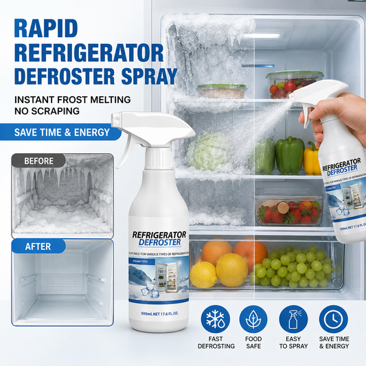 🥳2026 HOT SALE🥳💞50K+ SOLD!❄️💨 50% OFF! Rapid Refrigerator Defroster Spray – Instant frost melting, no scraping. Food safe, easy spray. Save time & energy. 🧊✨