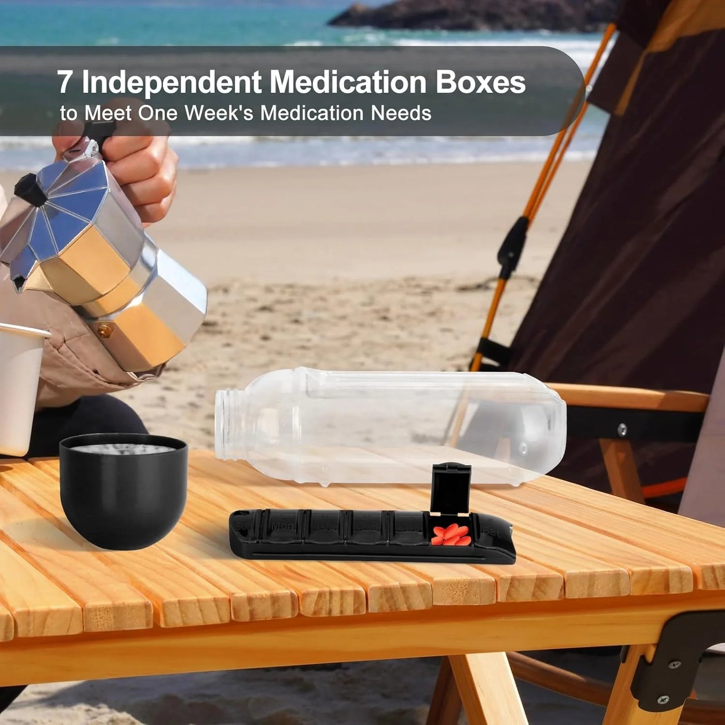 Water Bottle With 7 Pill Box Organizer