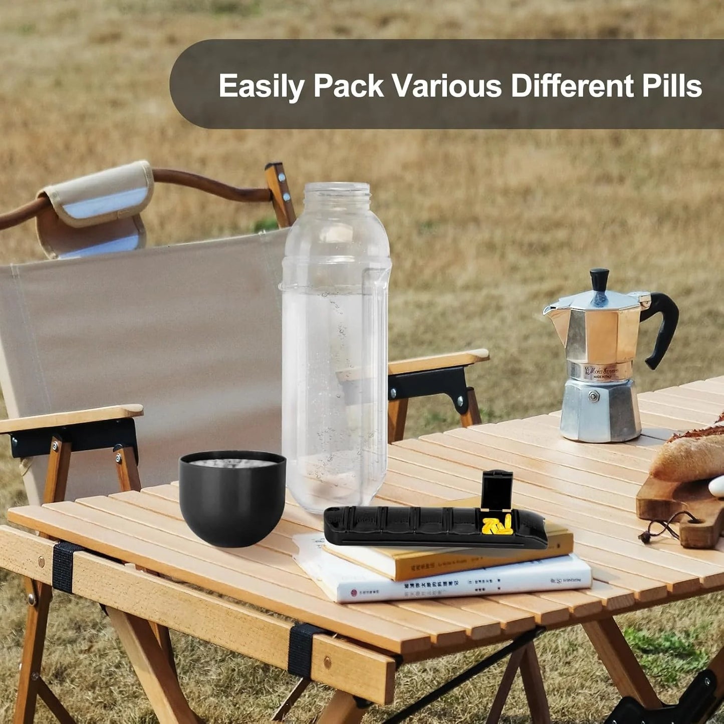 Water Bottle With 7 Pill Box Organizer