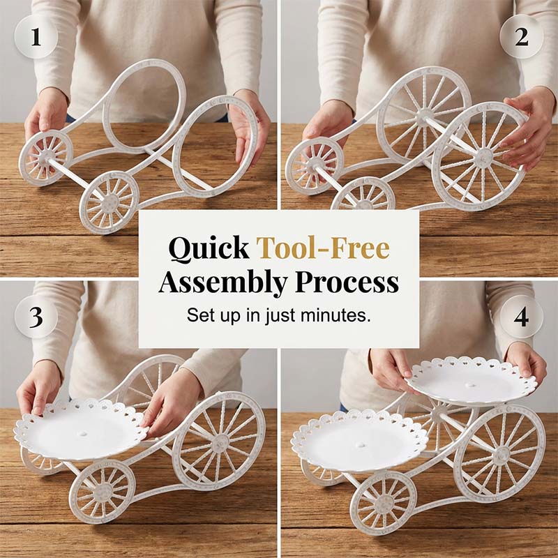 🍰 LIMITED-TIME 50% OFF! ✨ Two-Tier Carriage Serving Stand – Elegant, Heart Details, Tool-Free Assembly 🍽️