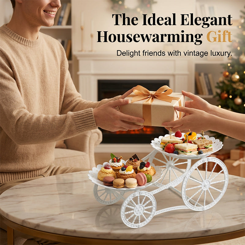 🍰 LIMITED-TIME 50% OFF! ✨ Two-Tier Carriage Serving Stand – Elegant, Heart Details, Tool-Free Assembly 🍽️